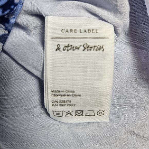 & OTHER STORIES Smocked A-Line Blouse Blue Floral Cottage Boho Chic Sheer Size 4 - Picture 12 of 14